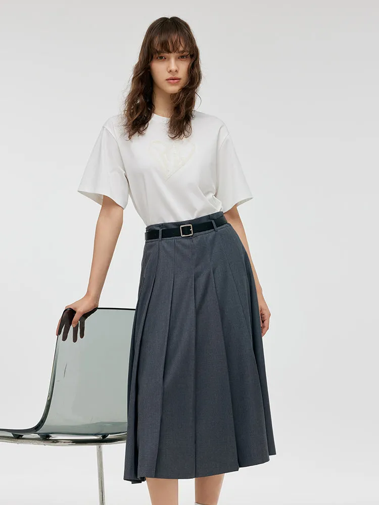 A-Line Women Pleated Skirt With Belt