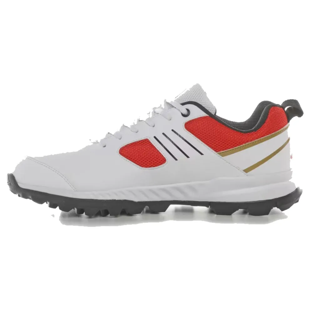 Adidas Men's Crihase 23 Cricket Shoe (Cloud White/Gold Metallic/Bright Red)