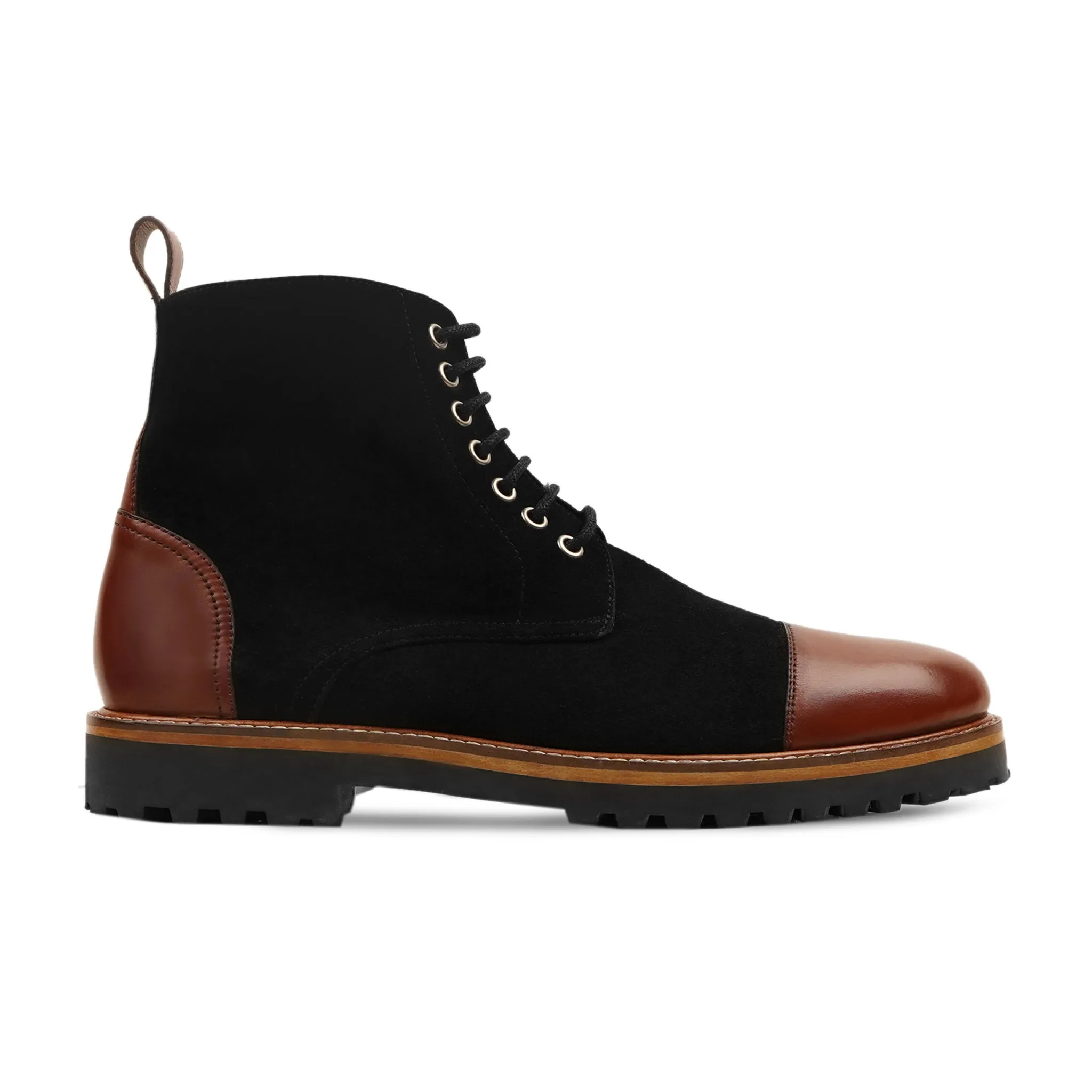 ALBORG - FUSION OF BLACK KID SUEDE AND BROWN CALF BOOT