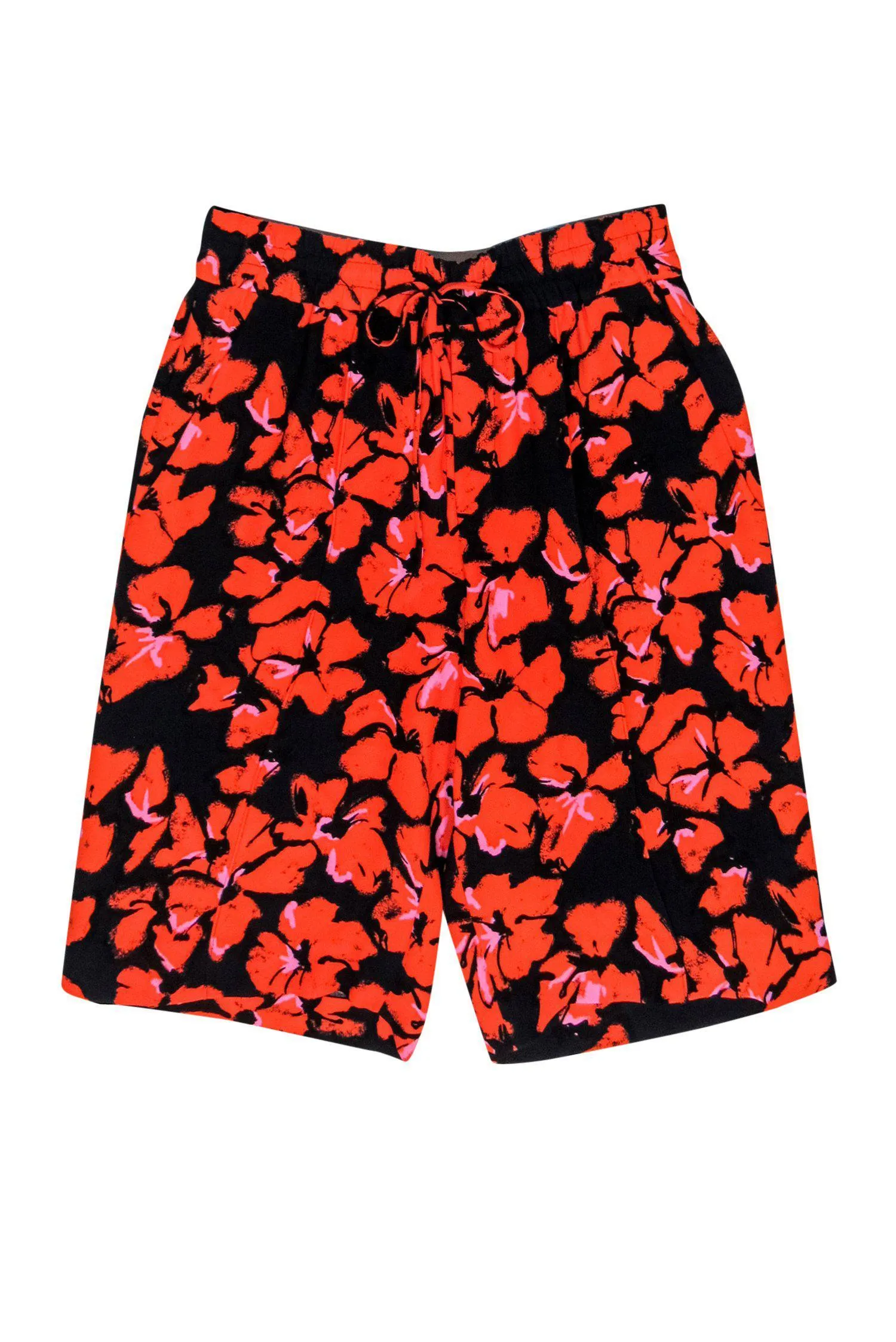 A.L.C. - Orange & Black Floral Print Drawstring Bermuda Short Sz 2