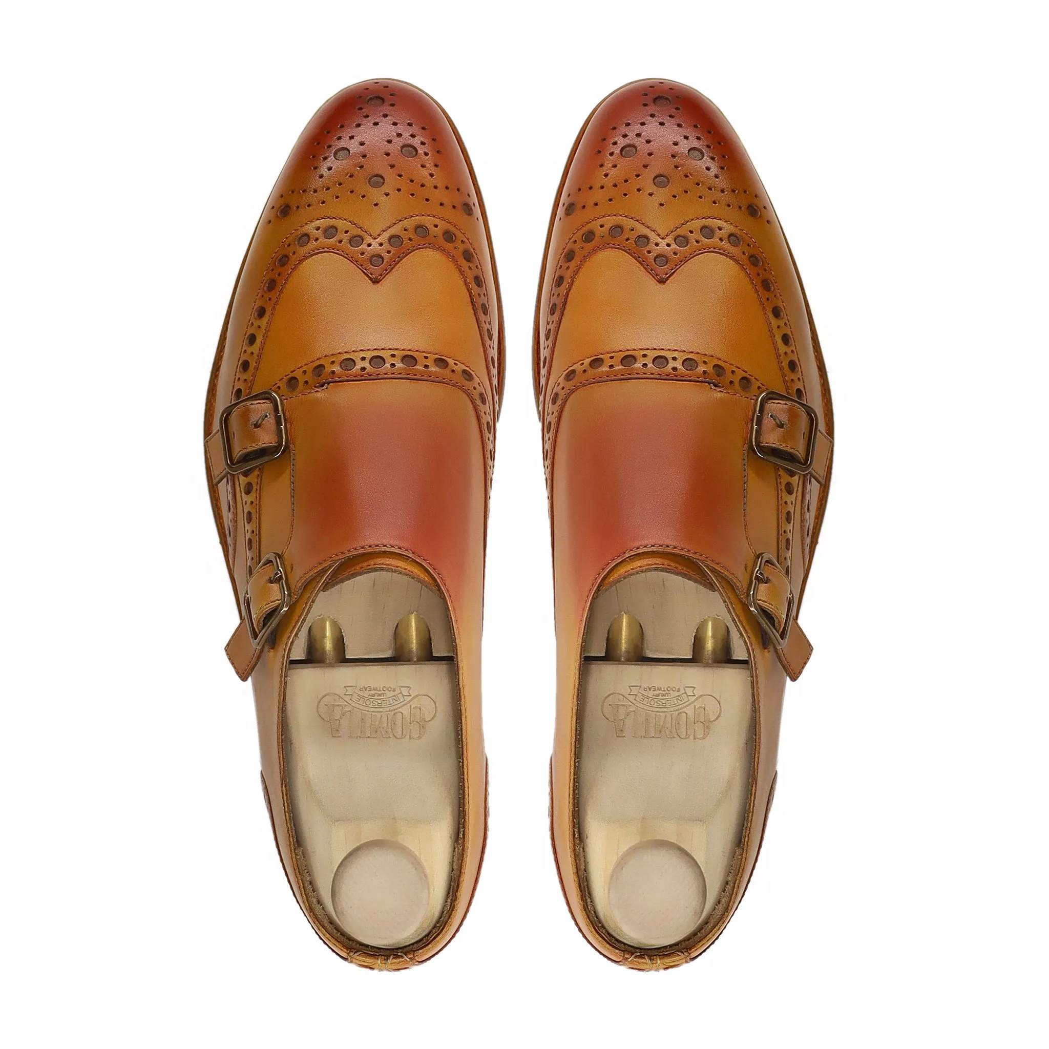 Almon - Men's Burnished Tan Calf Leather Double Monkstrap