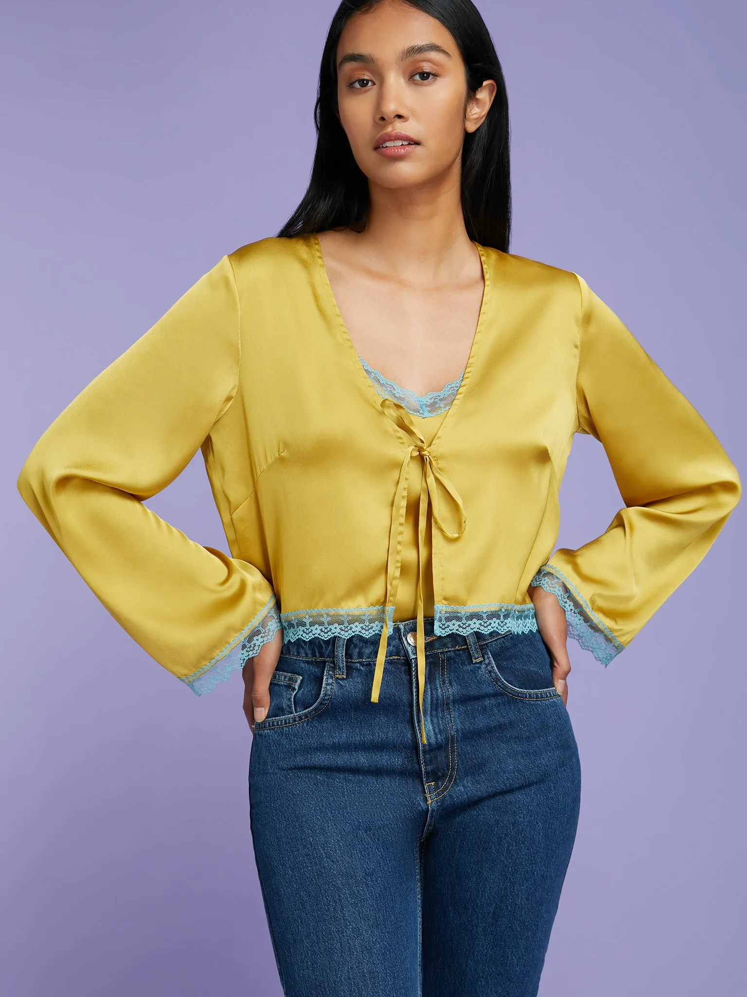 Ambretta Top in Gold with Blue Trim