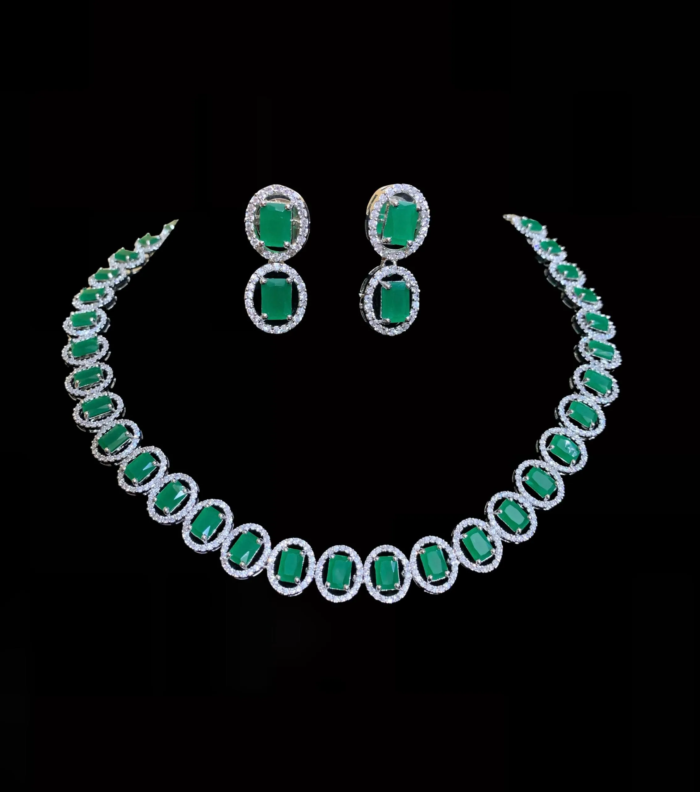 Anamika  cz necklace in emeralds ( SHIPS IN 4 WEEKS )