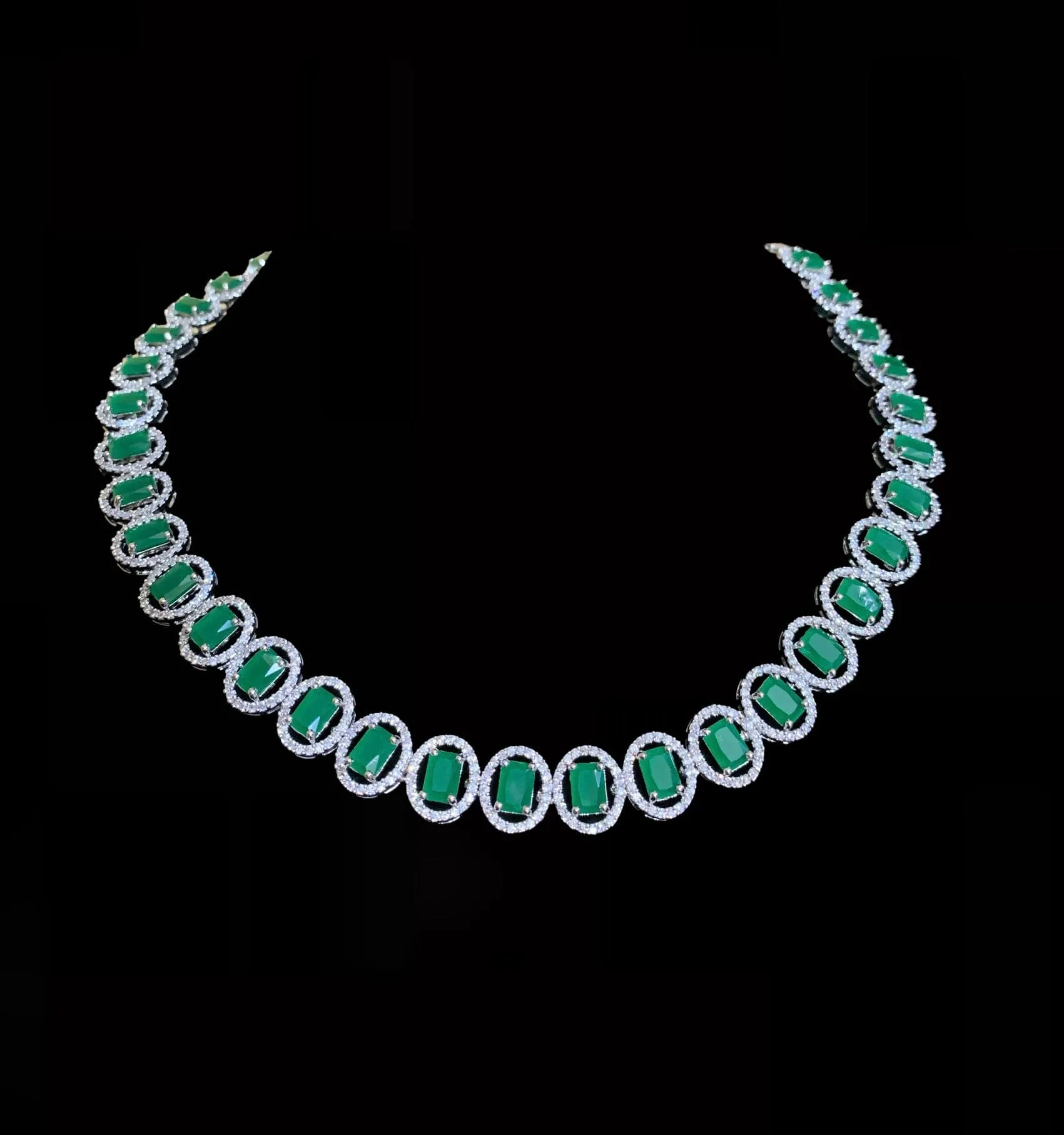 Anamika  cz necklace in emeralds ( SHIPS IN 4 WEEKS )