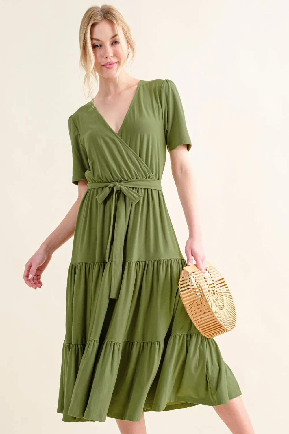 And The Why Soft Short Sleeve Tiered Midi Dress