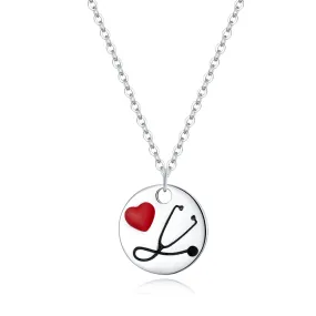 Angel in White Heart Nurse Pendant Necklace Sterling Silver