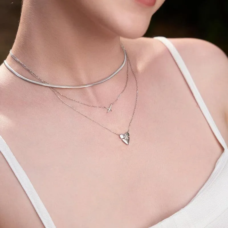 Ania Haie Silver Heart Kiss Pave Necklace