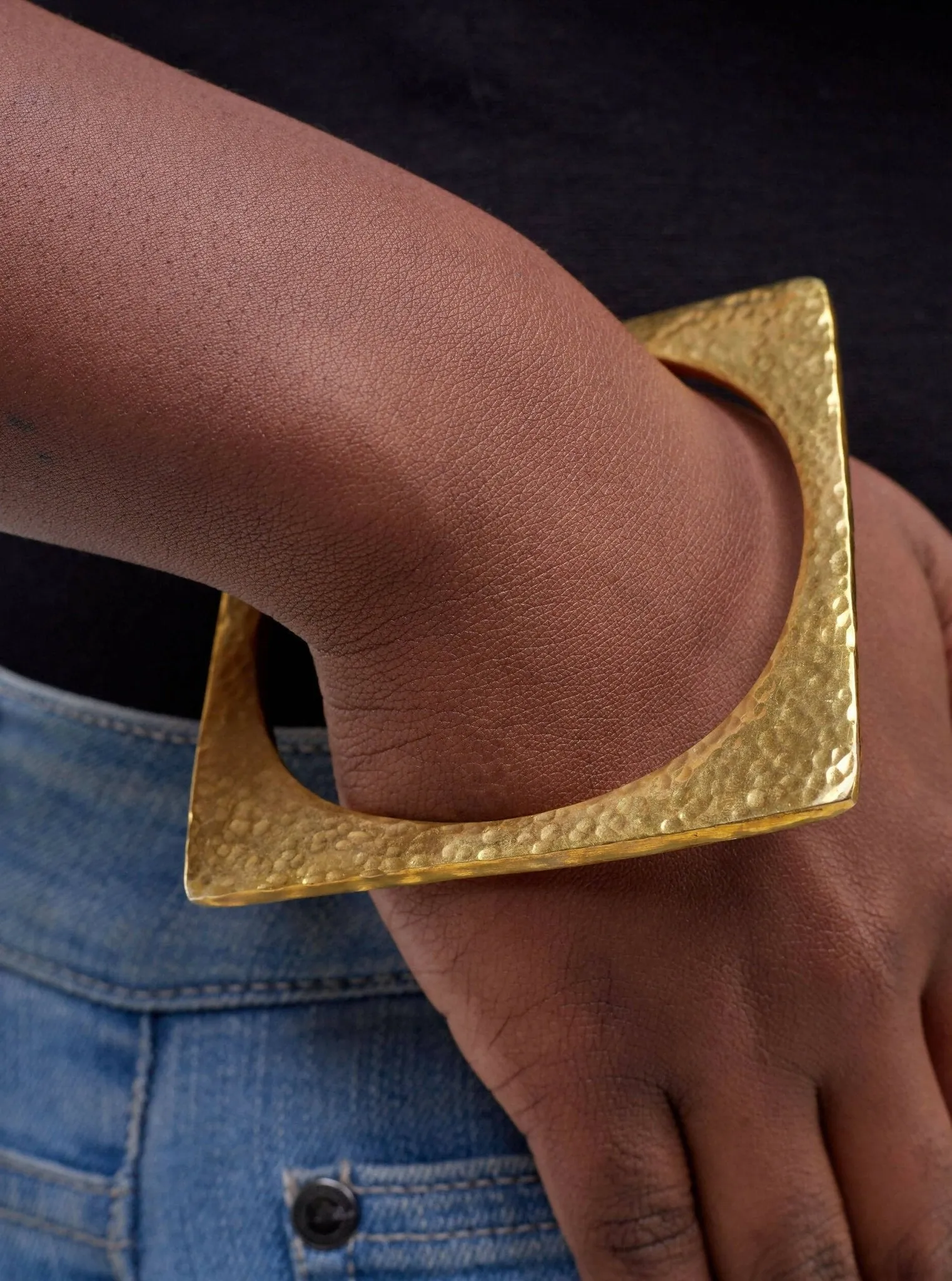 Ankara Hub Squared Brass Bracelet - Gold