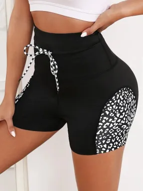 Annabella Leopard Drawstring Workout Shorts