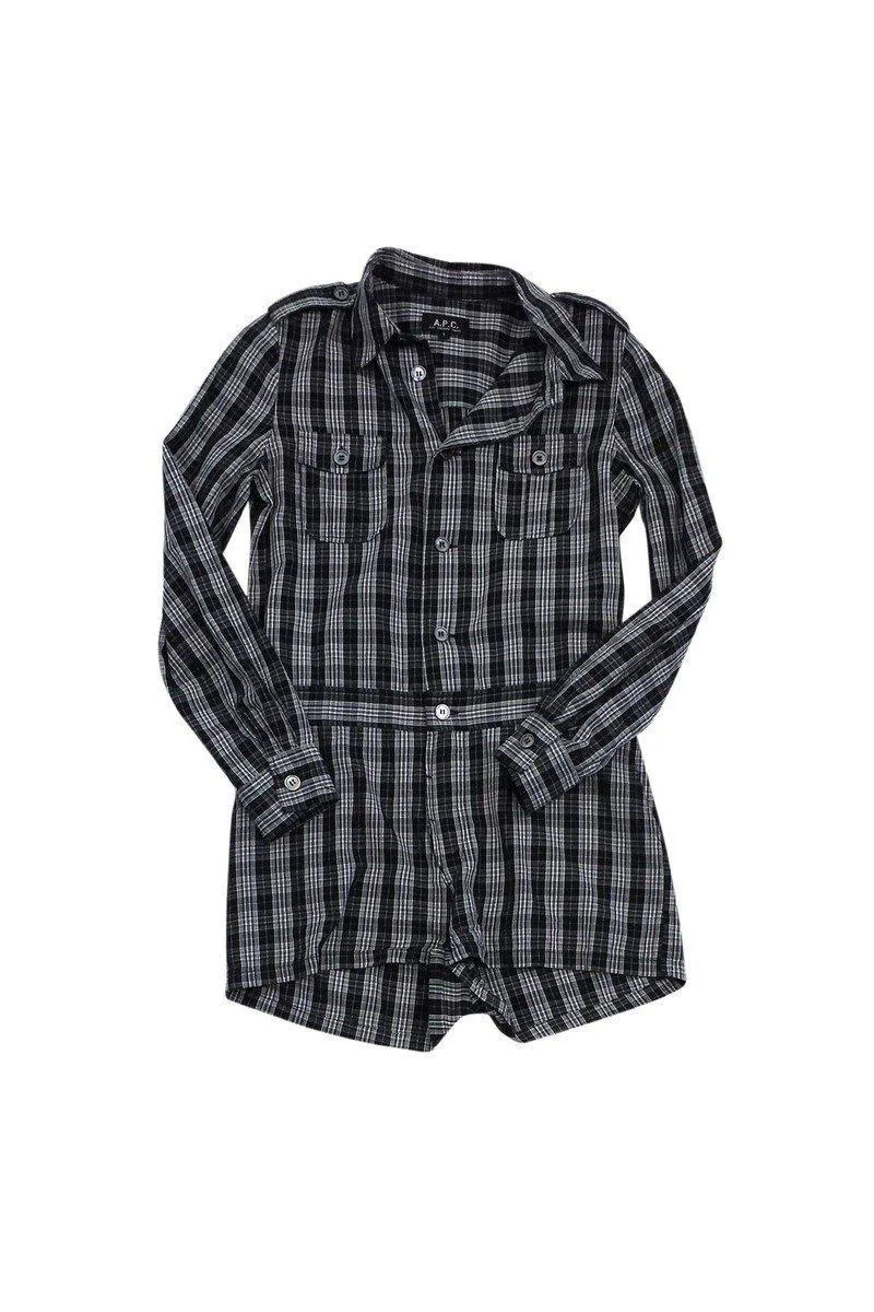 A.P.C. - Dark Green, Blue & White Plaid Romper Sz S