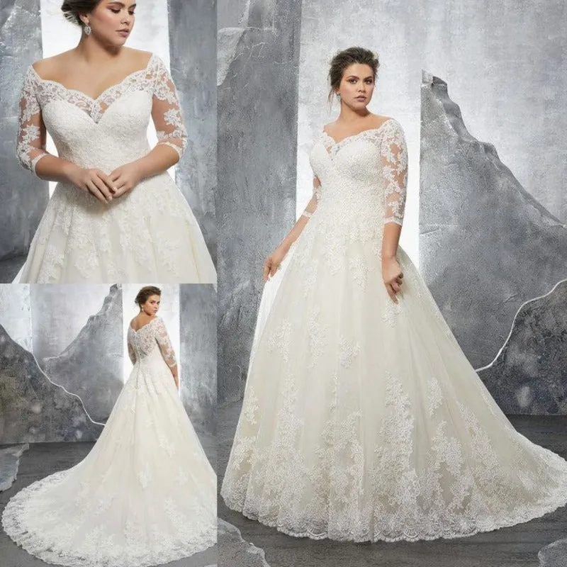 Applique Lace Plus Size A-Line Wedding Dress WD4008