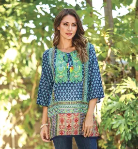 Aqua Multi Print Patches Tunic