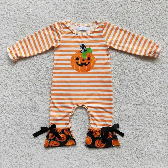 Baby Romper - Girls Applique - Halloween Jack O' Lantern