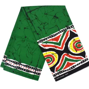 Batik Fabric in African Print, Green Yellow and Red Liberation Colors Jamaica - CA155