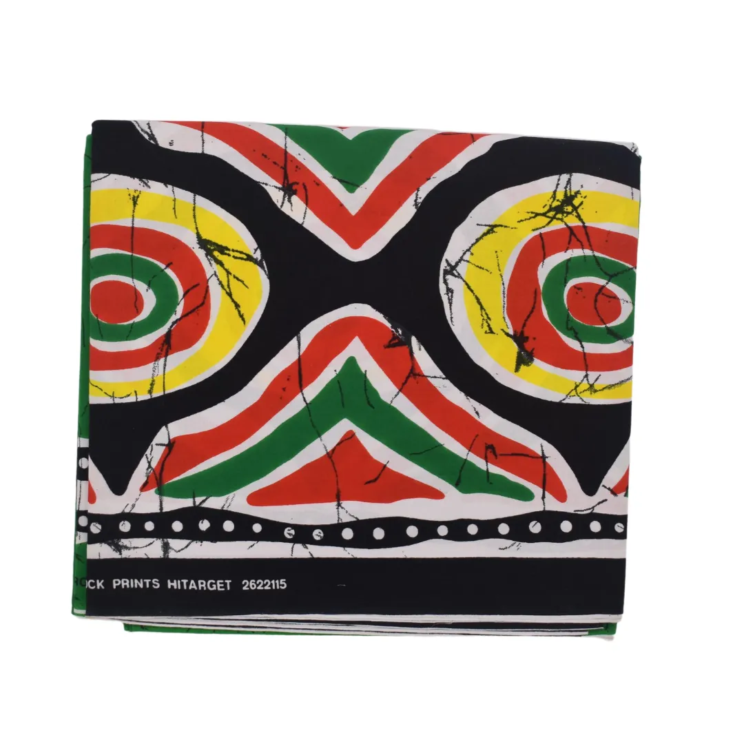 Batik Fabric in African Print, Green Yellow and Red Liberation Colors Jamaica - CA155