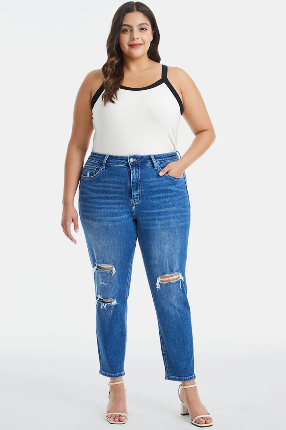 BAYEAS Full Size Distressed High Waist Mom Jeans