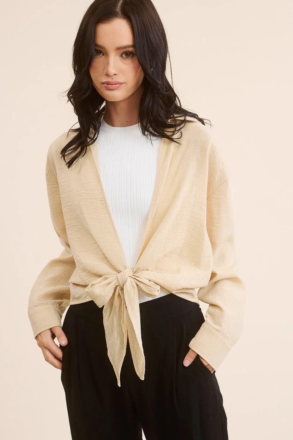 Beige Tie-Front Top