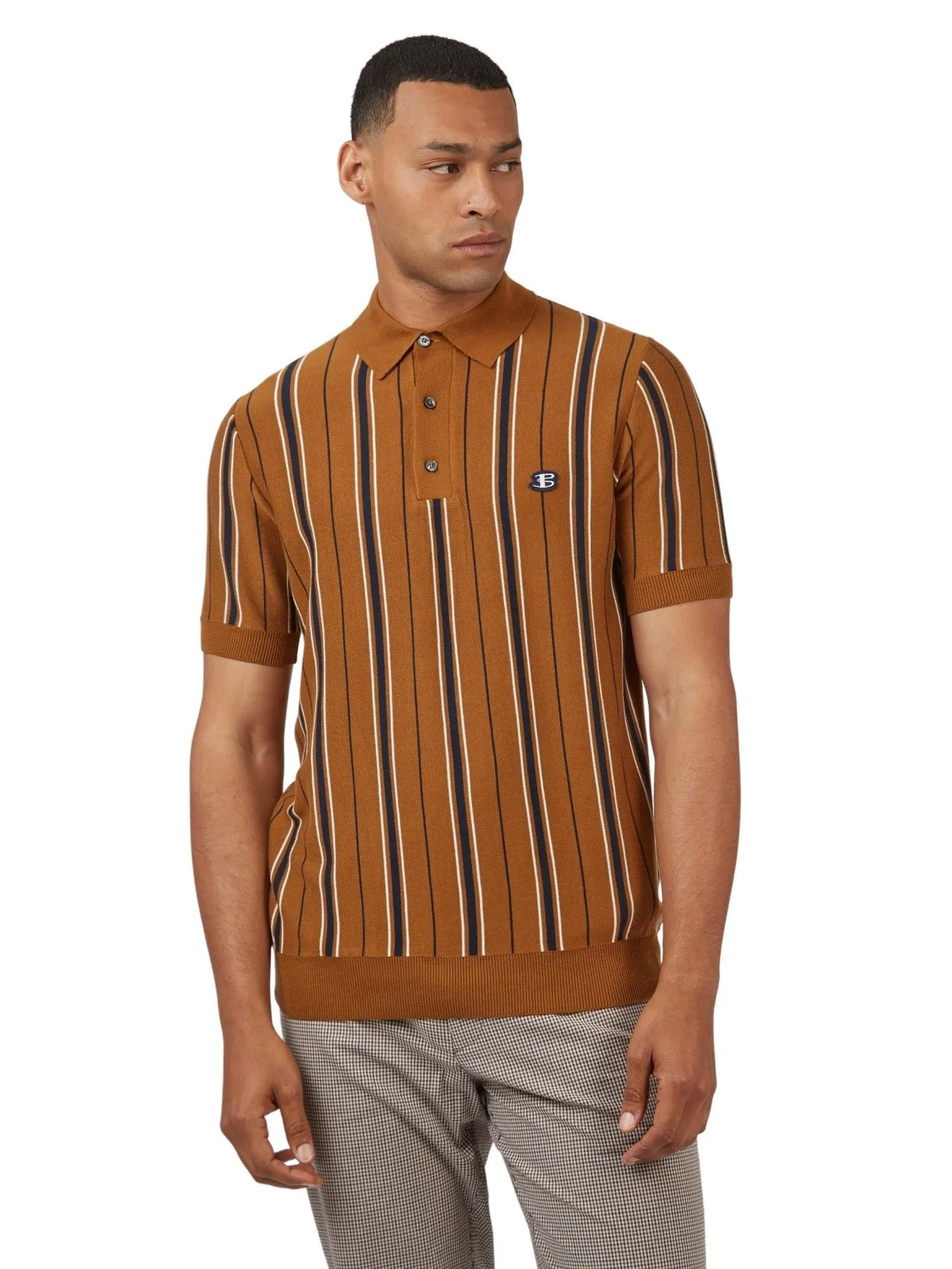 Ben Sherman Mens All Over Stripe Knit Polo Shirt