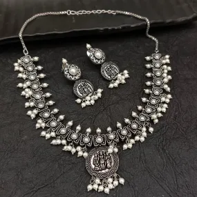 Bhavi Jewel Oxidised Plated  Temple And Pearl Necklace Set