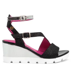 Bien- Black sparkle wedge sandal