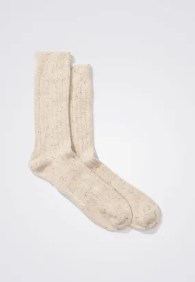 Bjarki Neps Wool Rib Socks - Ecru