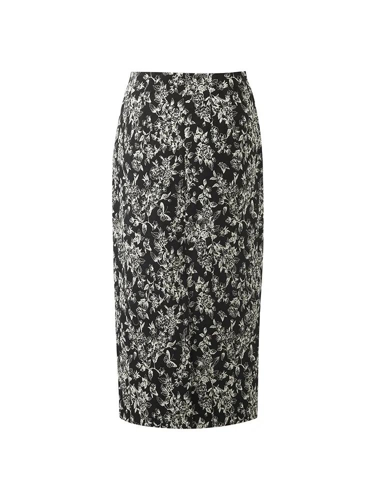 Black And White Butterflies Jacquard Stretch Women Skirt