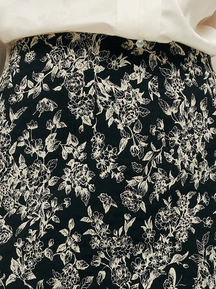 Black And White Butterflies Jacquard Stretch Women Skirt