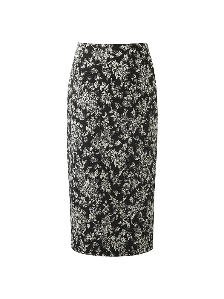 Black And White Butterflies Jacquard Stretch Women Skirt