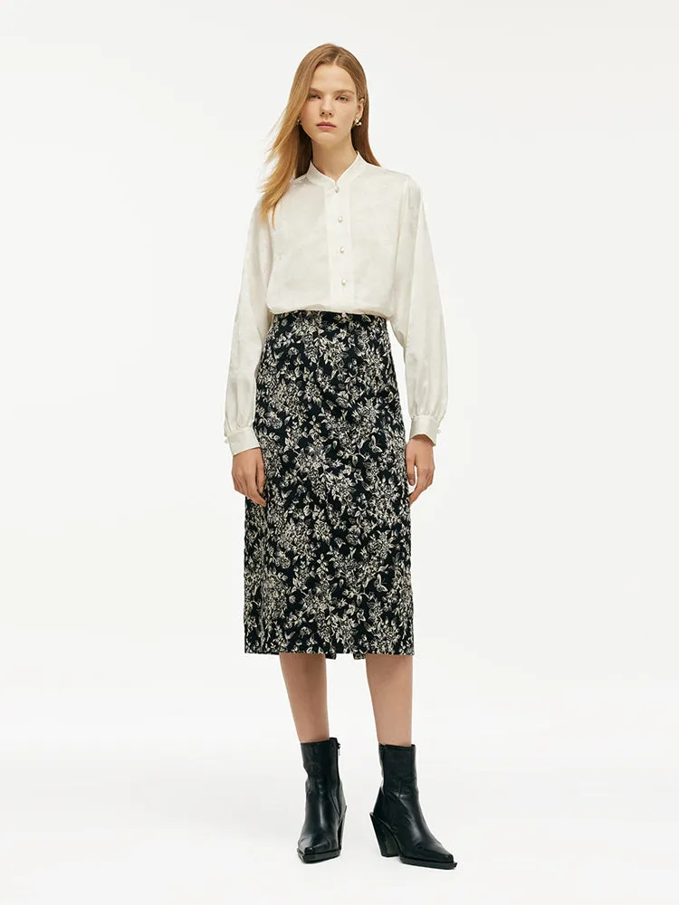 Black And White Butterflies Jacquard Stretch Women Skirt