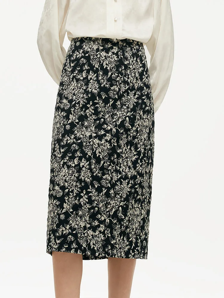 Black And White Butterflies Jacquard Stretch Women Skirt