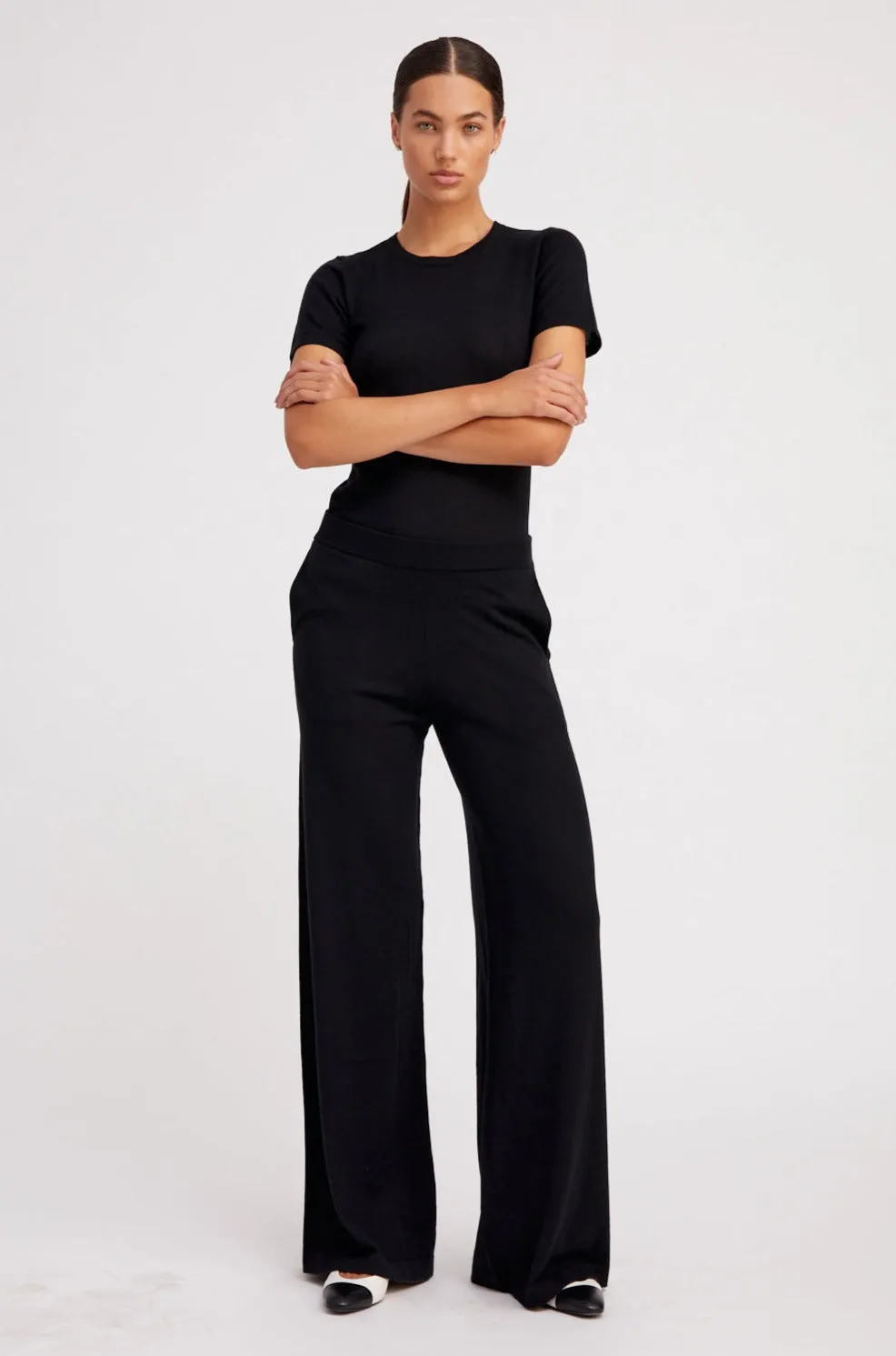 Black Cashmere Wide Leg Pants