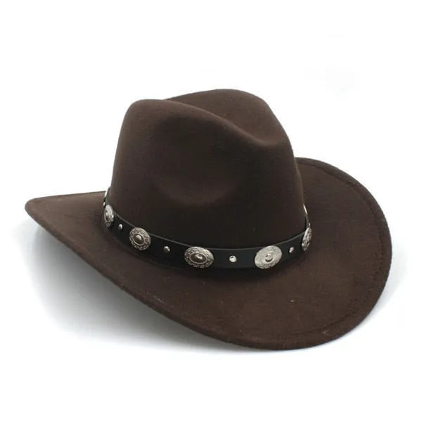 Black Cowgirl Hat Silver Conchos 9 Different Colors Felt Bohemian Festival Hat Southwestern Western Hat Band Turn Heads Sun Protection Two Adjustable Sizes Blue Red Burgundy Brown Gray Tan