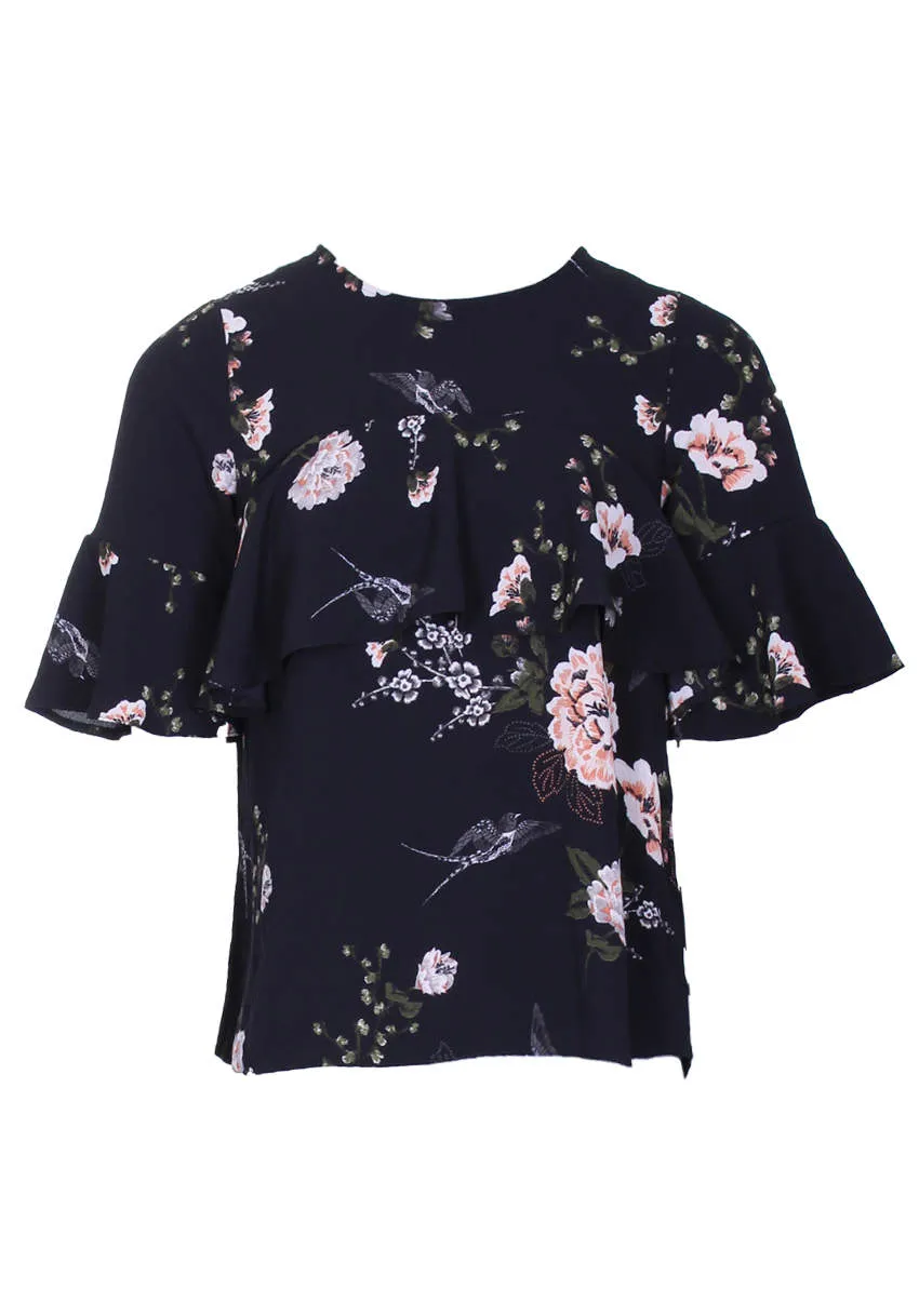 Black Frill Floral Top