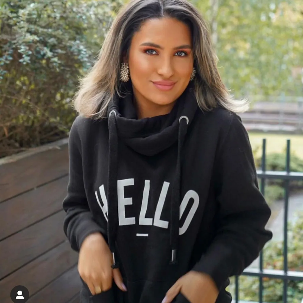 Black Hello Cowl Neck Hoodie