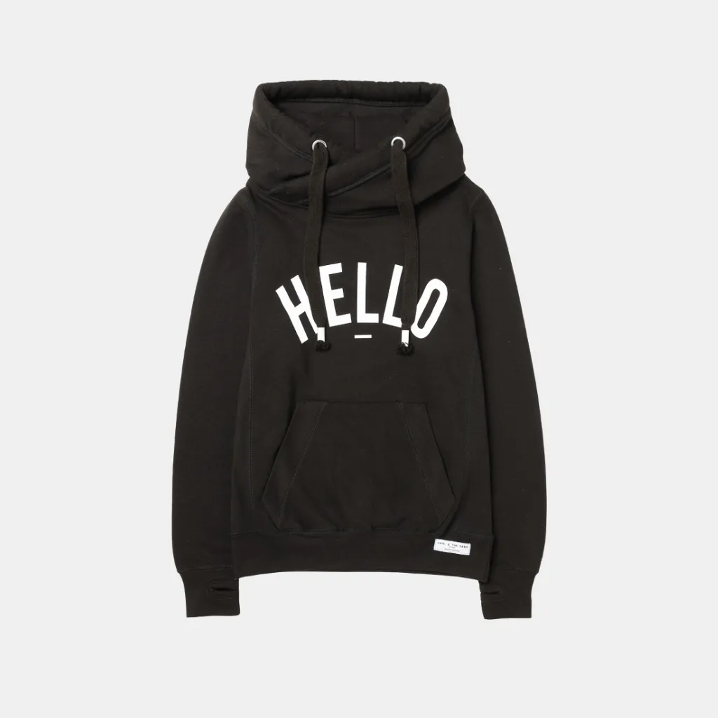 Black Hello Cowl Neck Hoodie