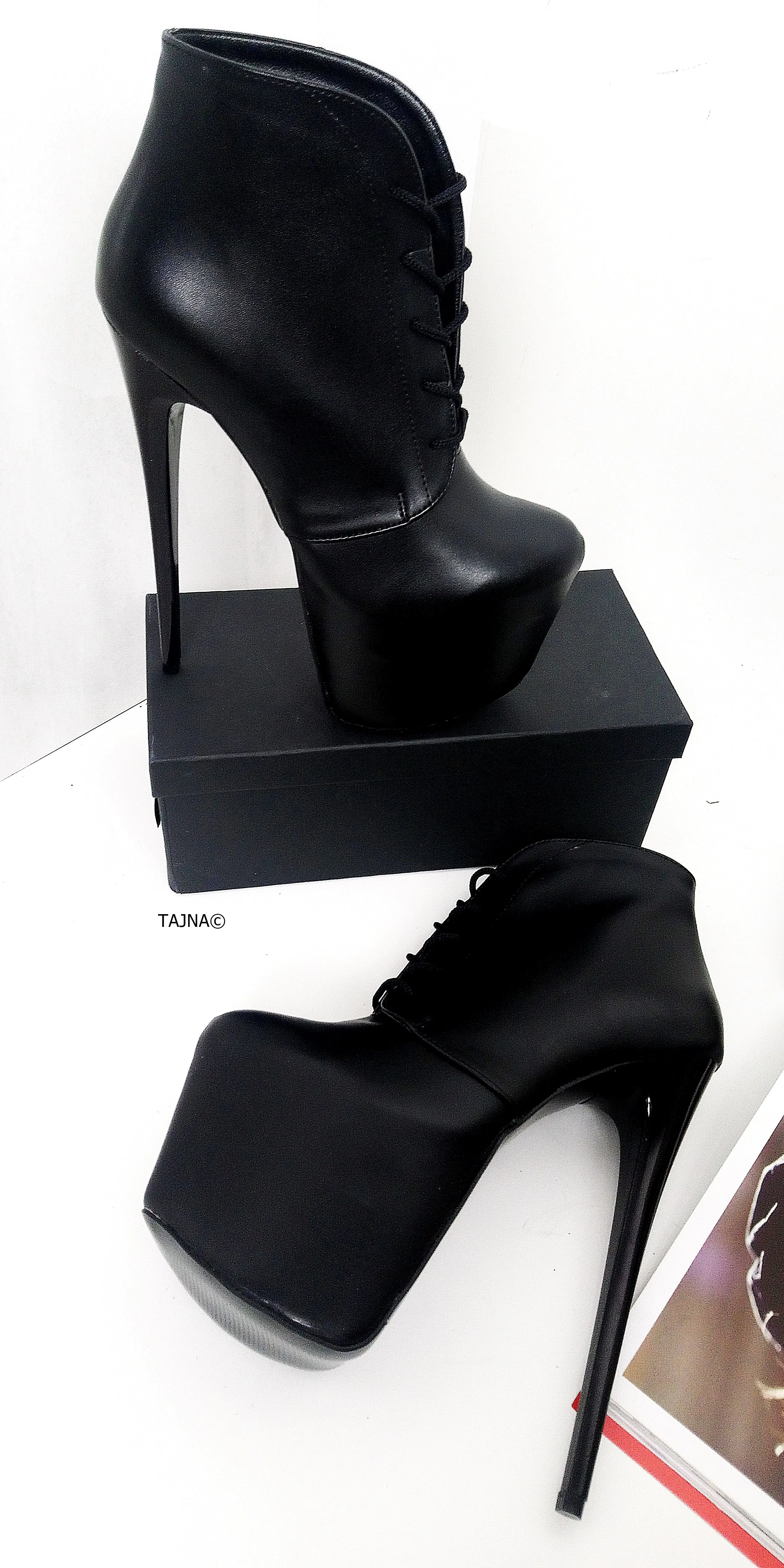 Black Matte Ledna Lace Up Booties