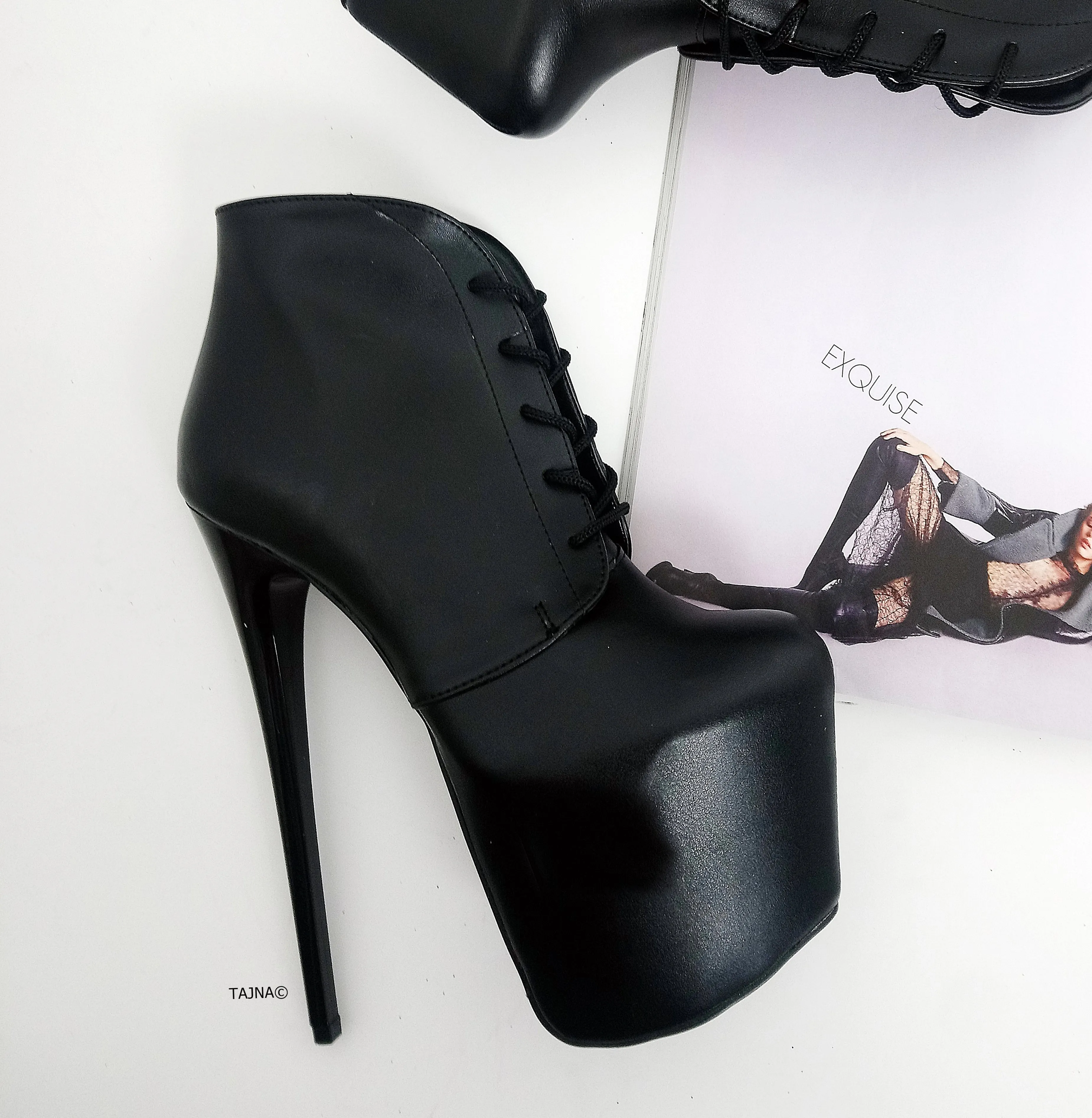 Black Matte Ledna Lace Up Booties