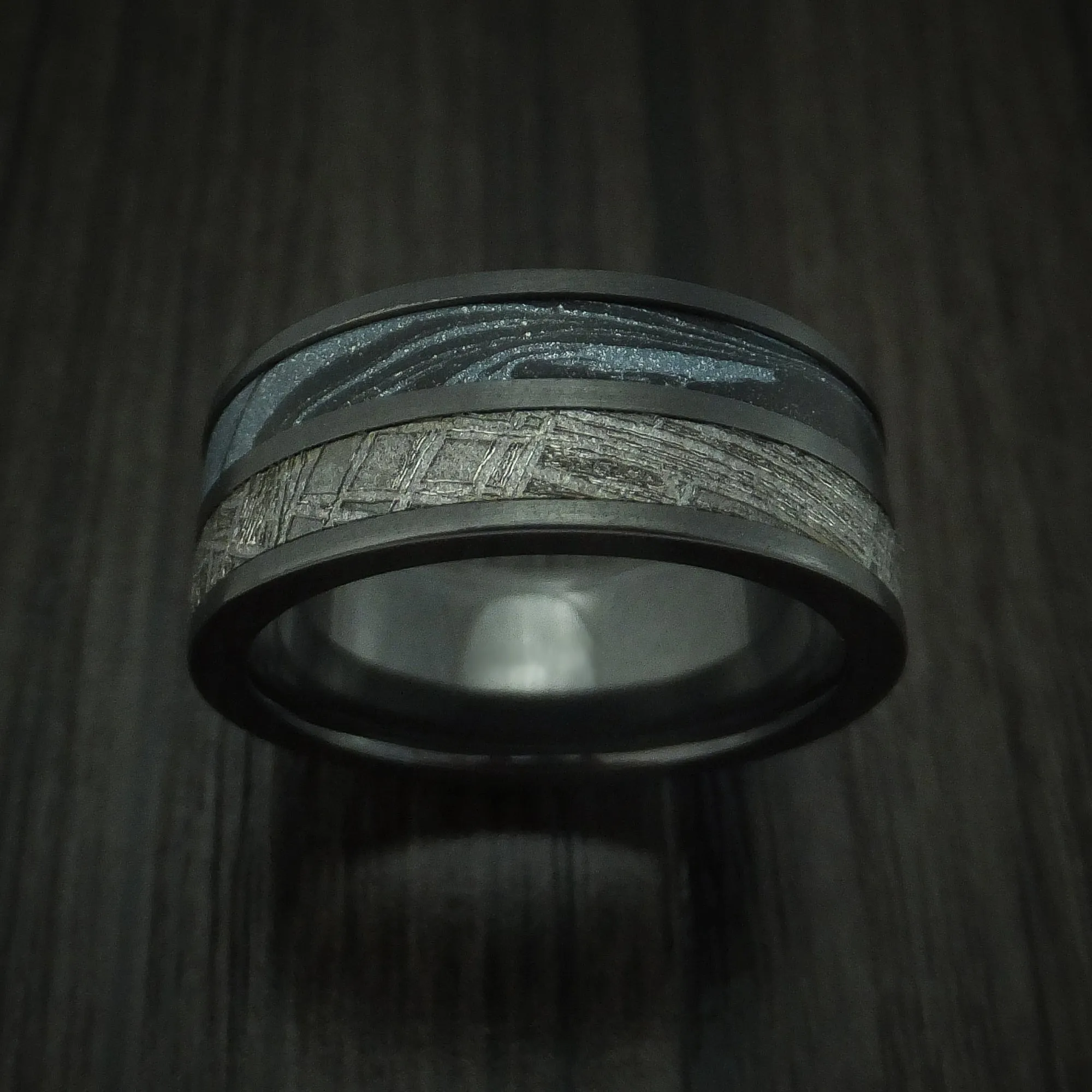 Black Titanium SpectraMokume And Gibeon Meteorite Men's Ring Custom Made Band