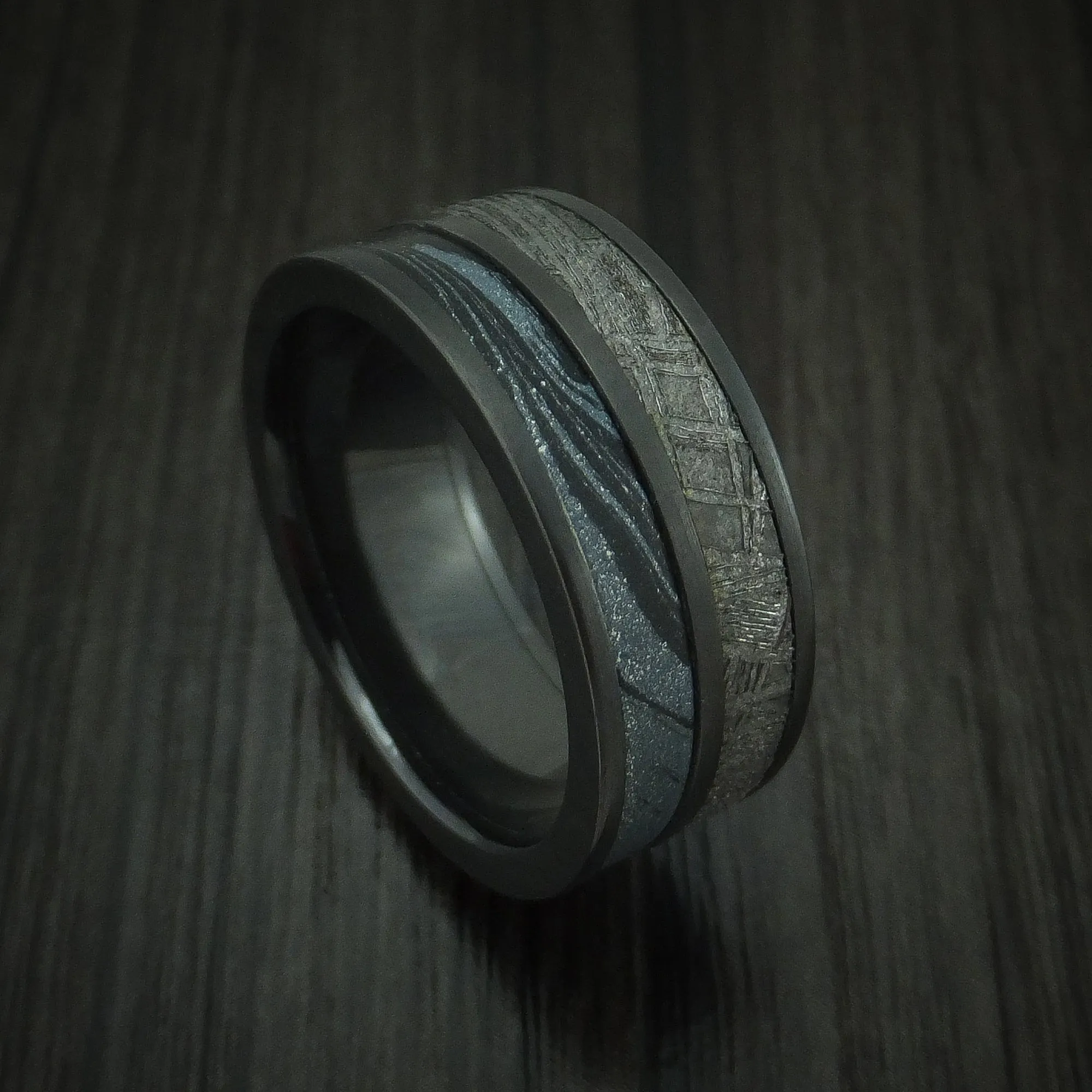 Black Titanium SpectraMokume And Gibeon Meteorite Men's Ring Custom Made Band