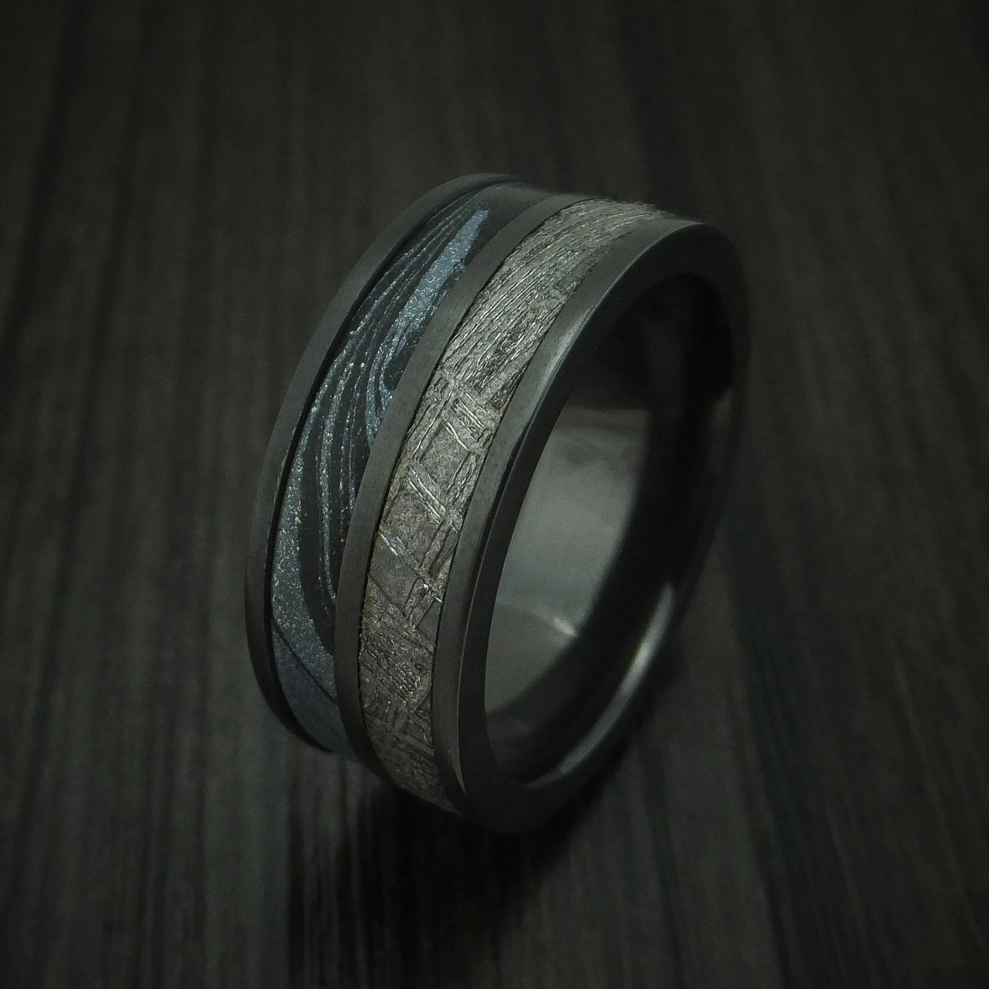 Black Titanium SpectraMokume And Gibeon Meteorite Men's Ring Custom Made Band