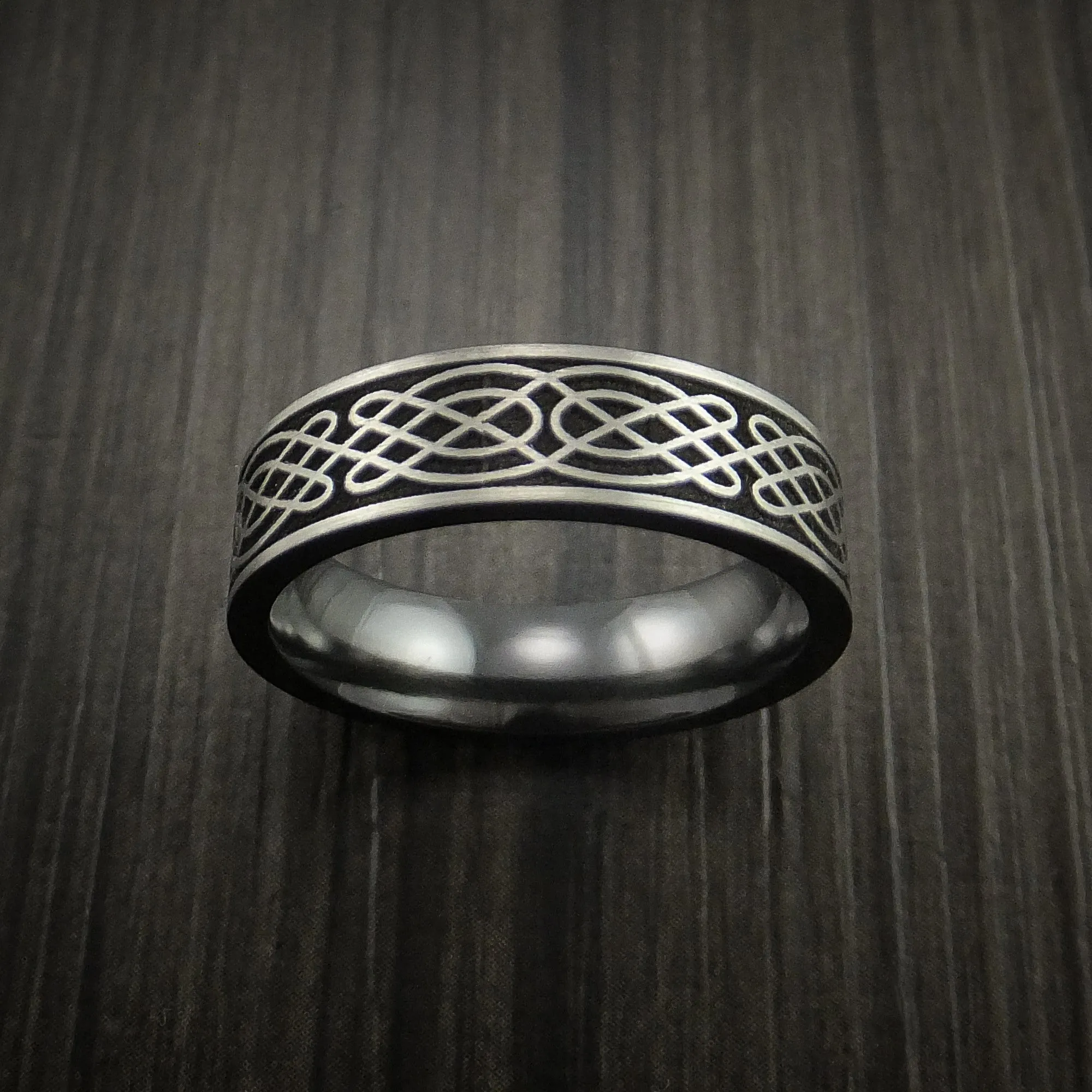 Black Zirconium Celtic Irish Knot Men's Ring Carved Pattern Design Band