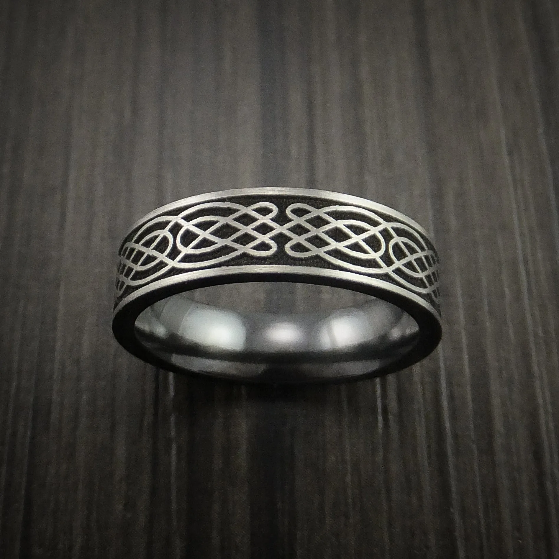 Black Zirconium Celtic Irish Knot Men's Ring Carved Pattern Design Band