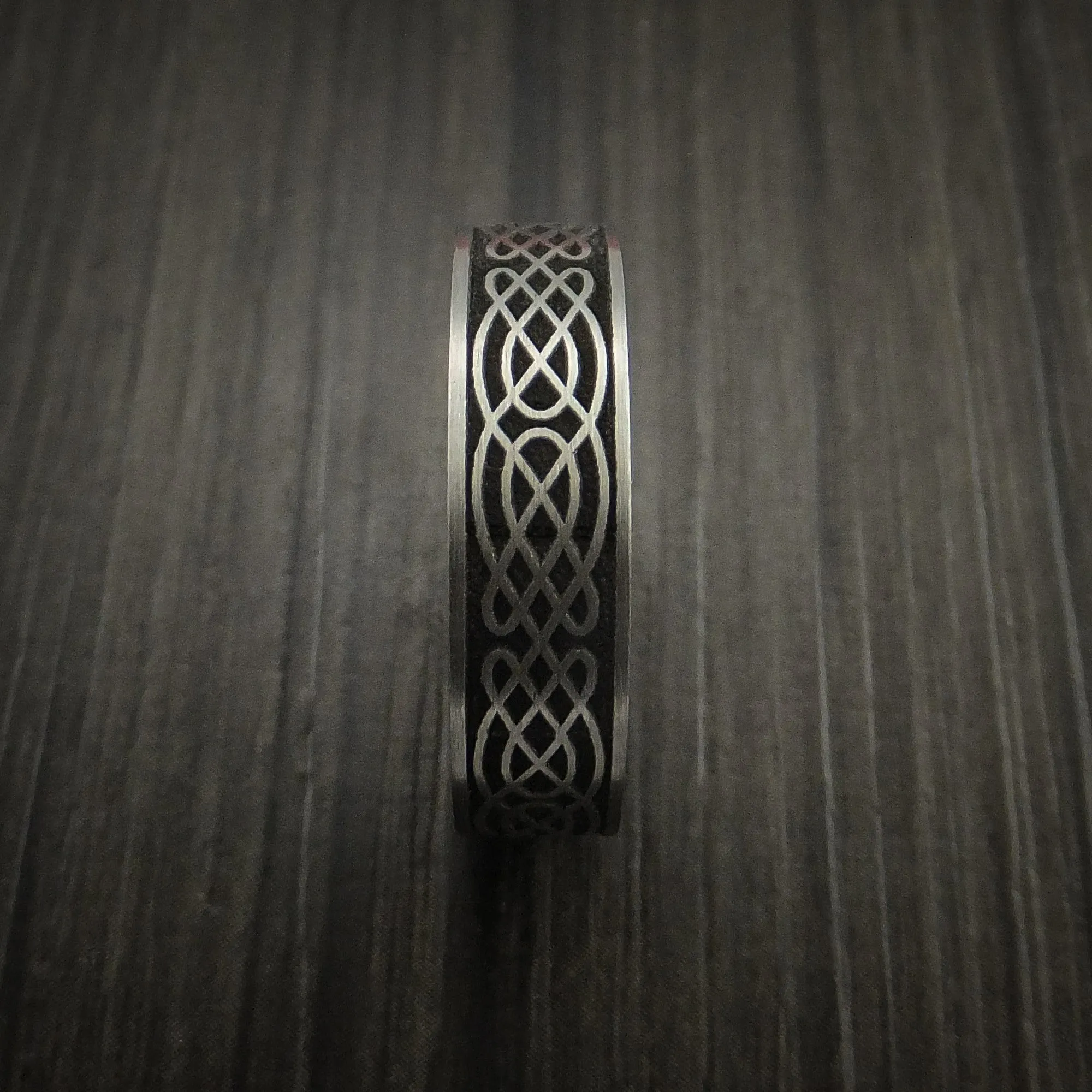 Black Zirconium Celtic Irish Knot Men's Ring Carved Pattern Design Band