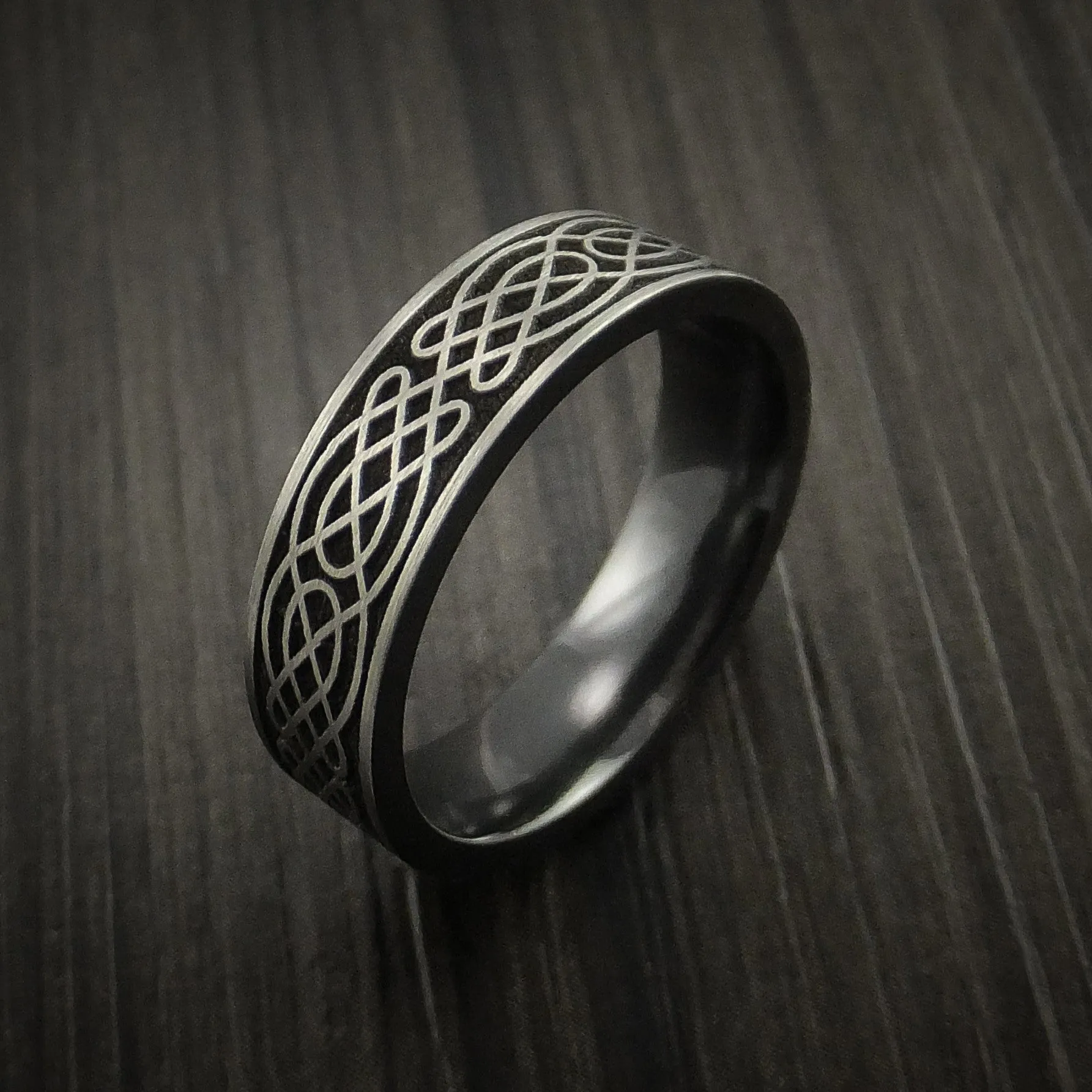 Black Zirconium Celtic Irish Knot Men's Ring Carved Pattern Design Band