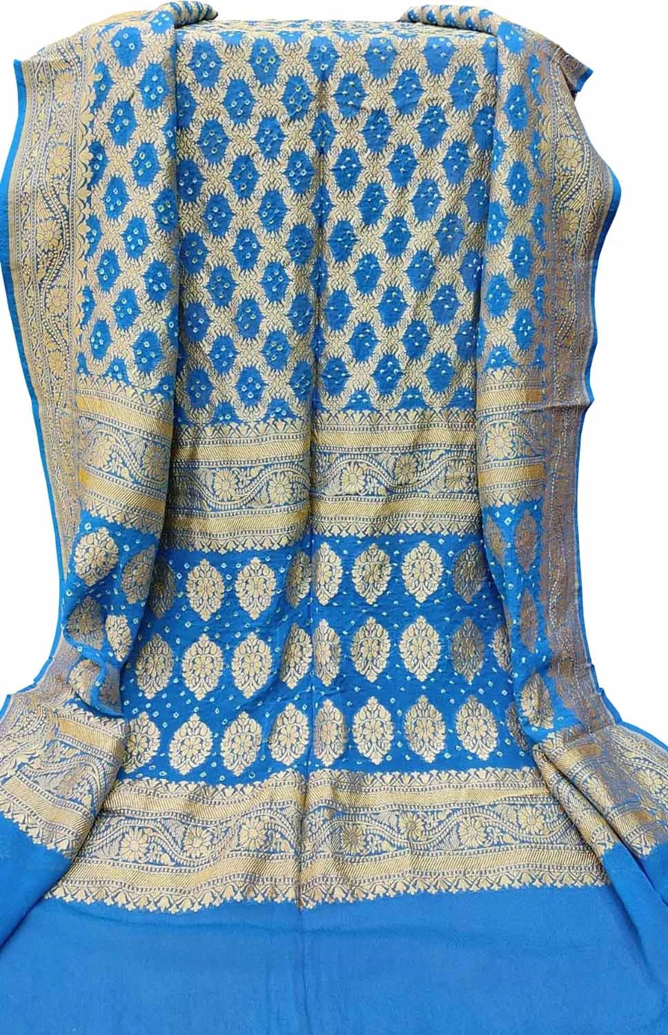 Blue Banarasi Bandhani Handloom Pure Georgette Dupatta