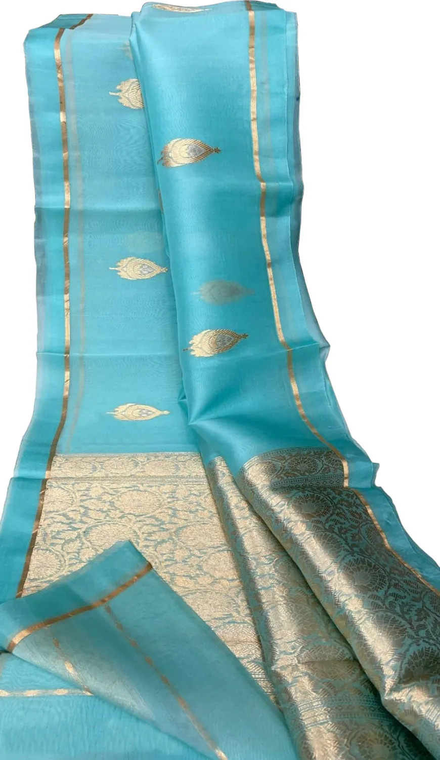 Blue Banarasi Handloom Pure Kora Silk Saree