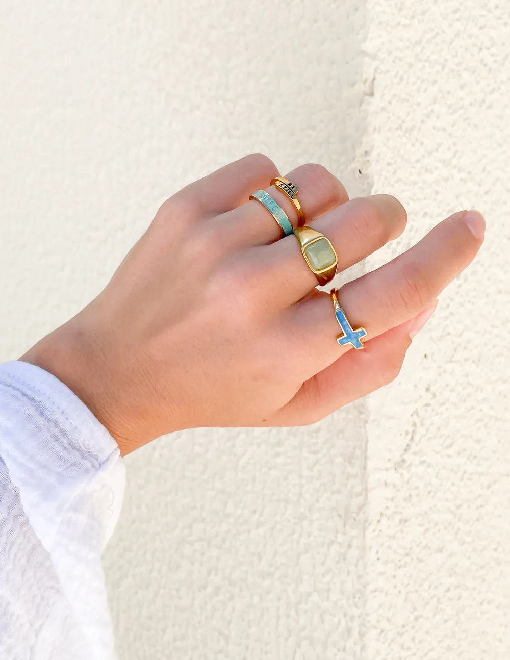 Blue Enamel Cross Ring