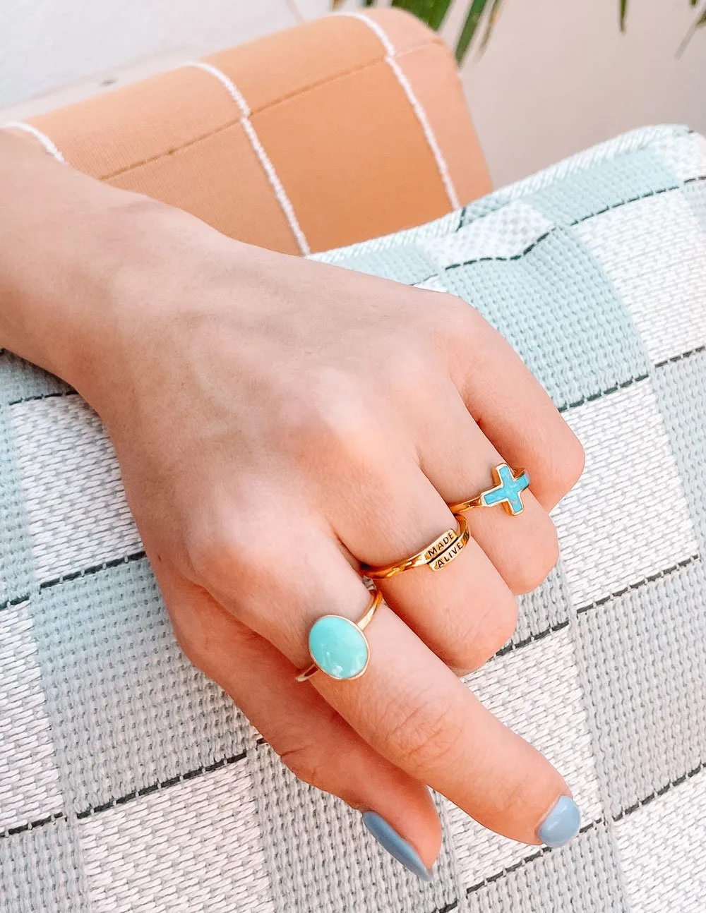 Blue Enamel Cross Ring