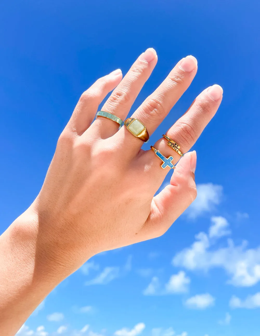 Blue Enamel Cross Ring