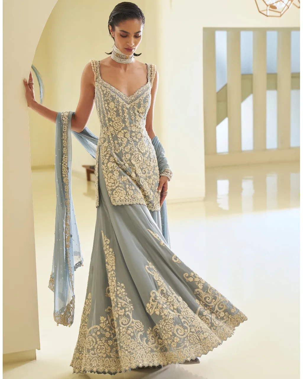 Blue Pearl Sharara Set